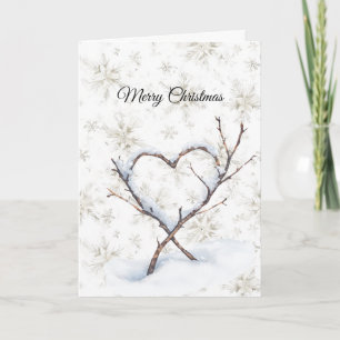 Heart Branch Snow Snowflakes Christmas Card