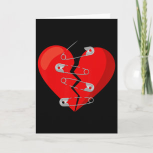 Heart-broken And Safety Pins Anti Valentine Single Card