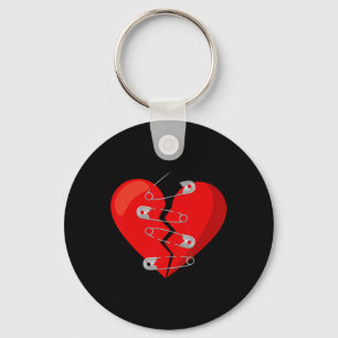 Heart-broken And Safety Pins Anti Valentine Single Keychain
