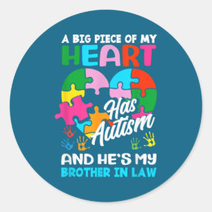 Heart Brother-in-law Autism Awareness Puzzle Ece R Classic Round Sticker