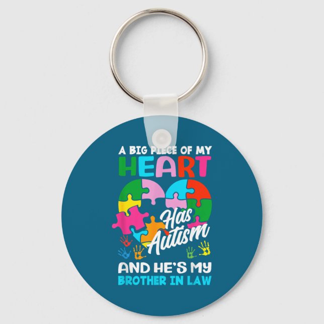 Heart Brother-in-law Autism Awareness Puzzle Ece R Keychain (Front)