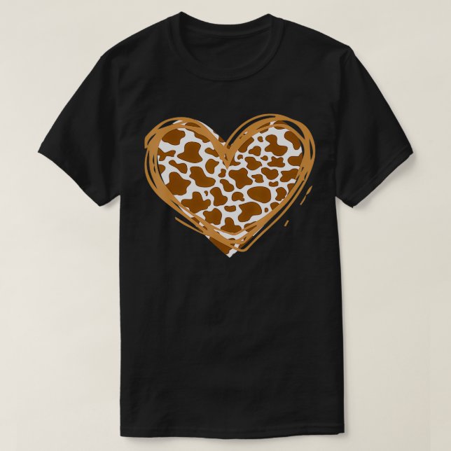 Heart Brown Cow Pattern for Cow Lover  T-Shirt (Design Front)