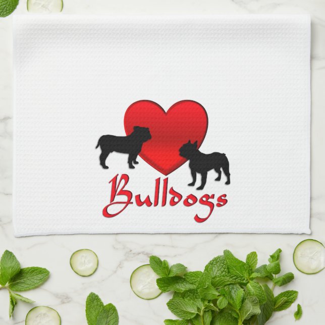 Heart Bulldogs Kitchen Towel (Folded)