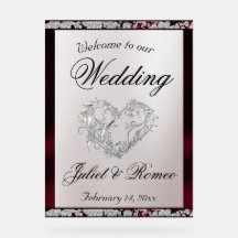 Heart, Burgundy Ribbon & Sparkle Welcome