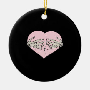 Heart Butt Hug Skeleton Hands Classic Look Ceramic Ornament