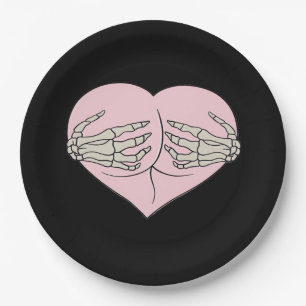 Heart Butt Hug Skeleton Hands Classic Paper Plate