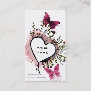Heart, butterflies and flowers business card