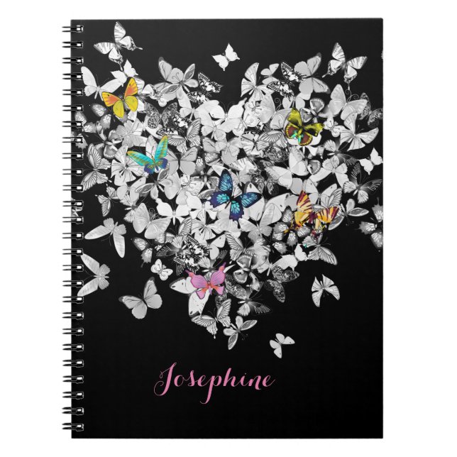 Heart Butterflies Girly Cute Personalized Notebook (Front)