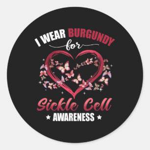 Heart Butterfly I Wear Burgundy Sickle Cell Awaren Classic Round Sticker