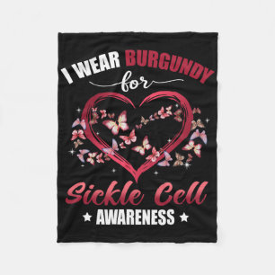 Heart Butterfly I Wear Burgundy Sickle Cell Awaren Fleece Blanket