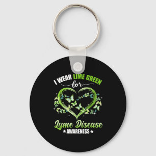 Heart Butterfly I Wear Green For Lyme Disease Awar Keychain
