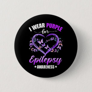 Heart Butterfly I Wear Purple For Epilepsy 2 Inch Round Button