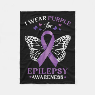 Heart Butterfly I Wear Purple For Epilepsy Awarene Fleece Blanket