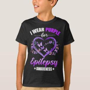 Heart Butterfly I Wear Purple For Epilepsy Awarene T-Shirt