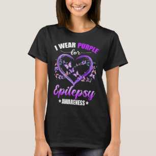 Heart Butterfly I Wear Purple For Epilepsy Awarene T-Shirt