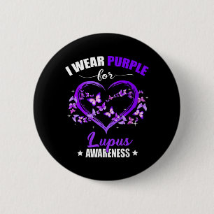 Heart Butterfly I Wear Purple For Lupus Awareness 2 Inch Round Button