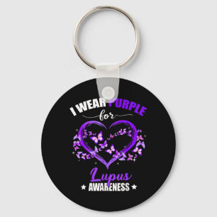 Heart Butterfly I Wear Purple For Lupus Awareness Keychain