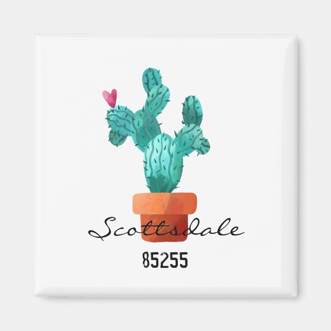 Heart Cactus Green Pink LOCATION ZIP CODE Fun Magnet (Front)