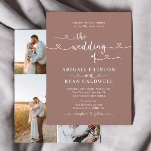 Heart Calligraphy 4 Photo Brown Budget Wedding Postcard