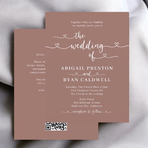 Heart Calligraphy Budget Brown Wedding Postcard