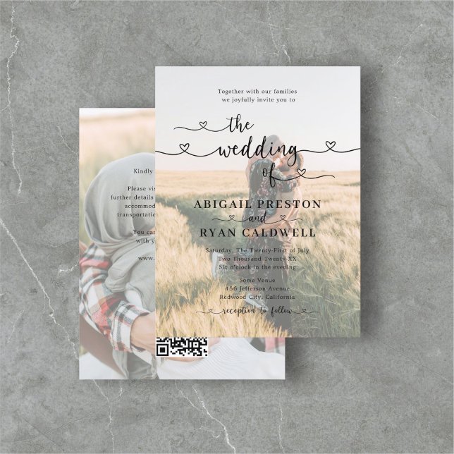 Heart Calligraphy Budget Photo Wedding Postcard (Creator Uploaded)