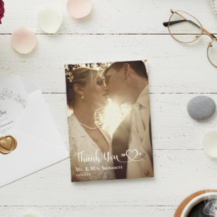 Heart Calligraphy Photo Wedding Thank You Budget Card