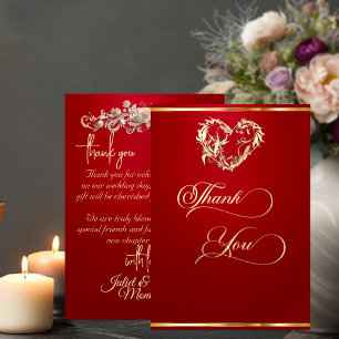Heart & Calligraphy - Red Thank You Card