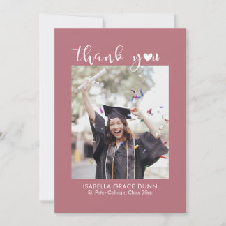 Heart Calligraphy Script Graduation Thank You Card