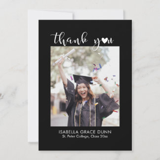 Heart Calligraphy Script Graduation Thank You Card