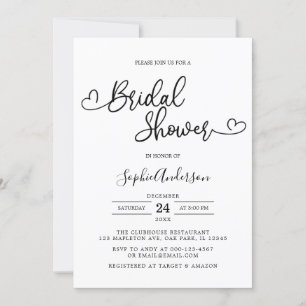 Heart Calligraphy Script Minimalist Bridal Shower Invitation