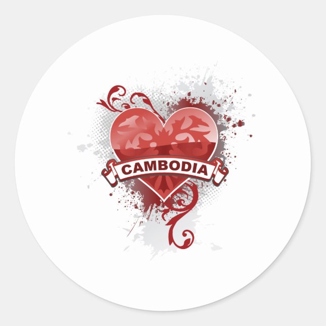 Heart Cambodia Classic Round Sticker (Front)