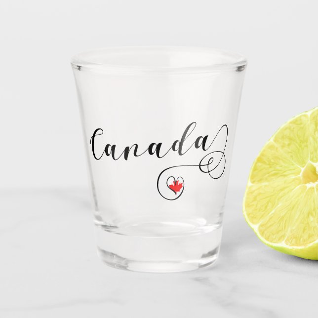 Heart Canada Mug, Canadian Flag Shot Glass (Front)