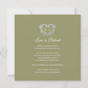 Heart cancelled wedding love patient fern green announcement