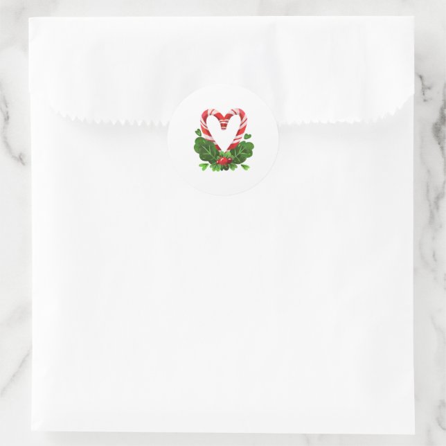 Heart Candy Cane Christmas Holidays Sweet Classic Round Sticker (Bag)