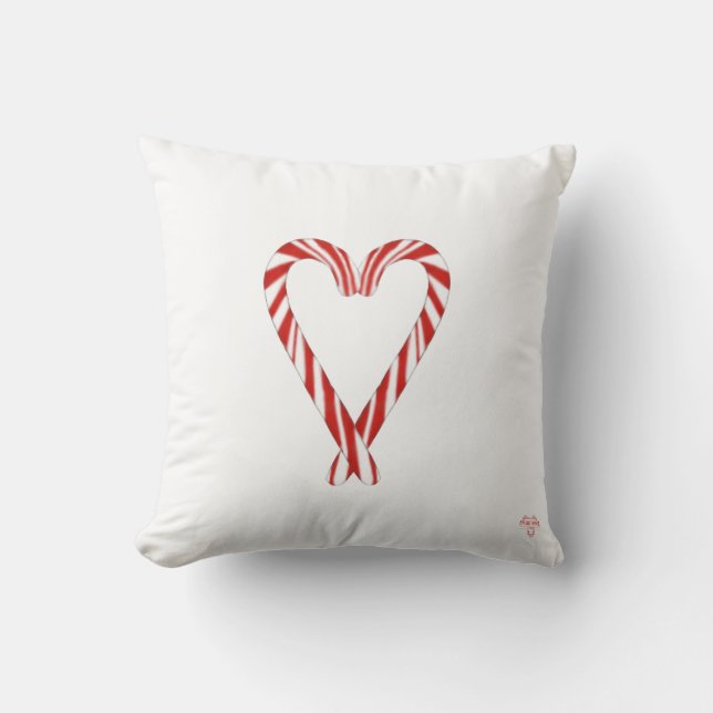 Heart Candy Cane Reversible Throw Pillow (Front)