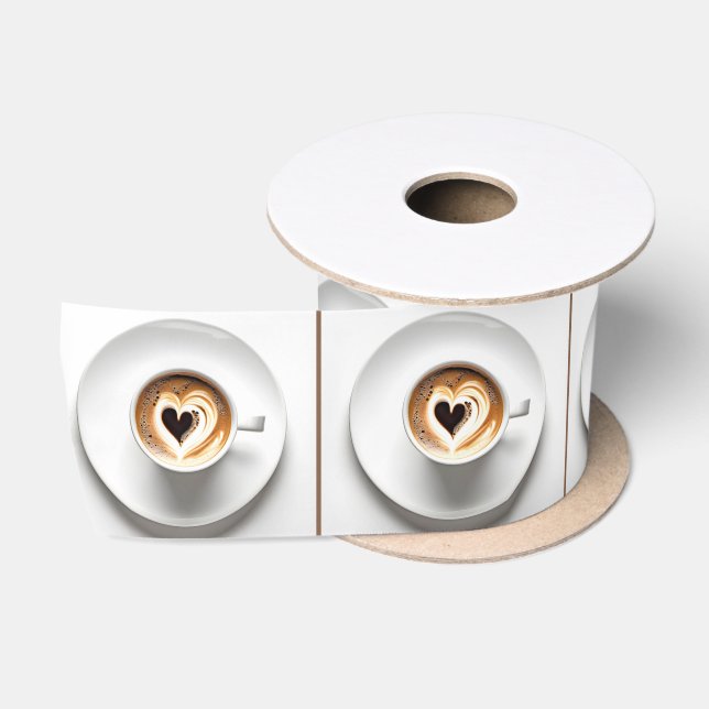 Heart Cappuccino Cup On White Satin Ribbon (Spool)