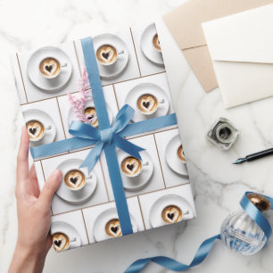 Heart Cappuccino Cup On White Wrapping Paper