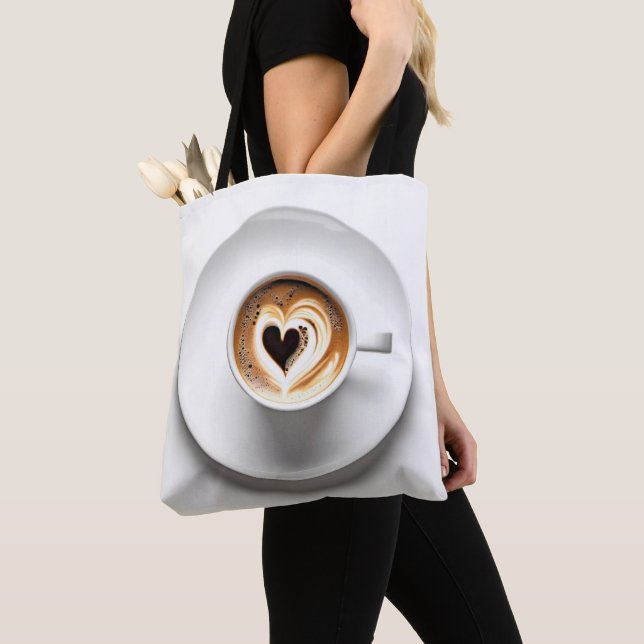 Heart Cappuccino In White Coffee Cup Tote Bag (Close Up)