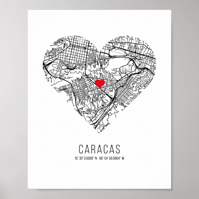 Heart Caracas City Map (Venezuela) Poster (Front)