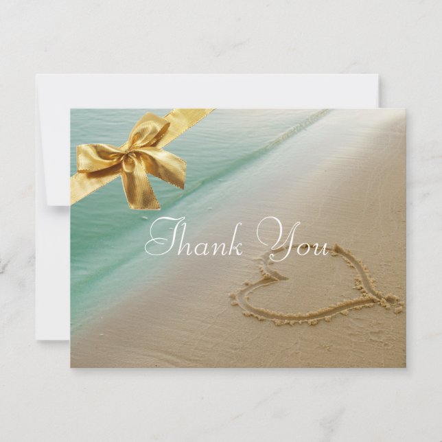 Heart Carved In The Sand Wedding Thank You Card2 (Front)