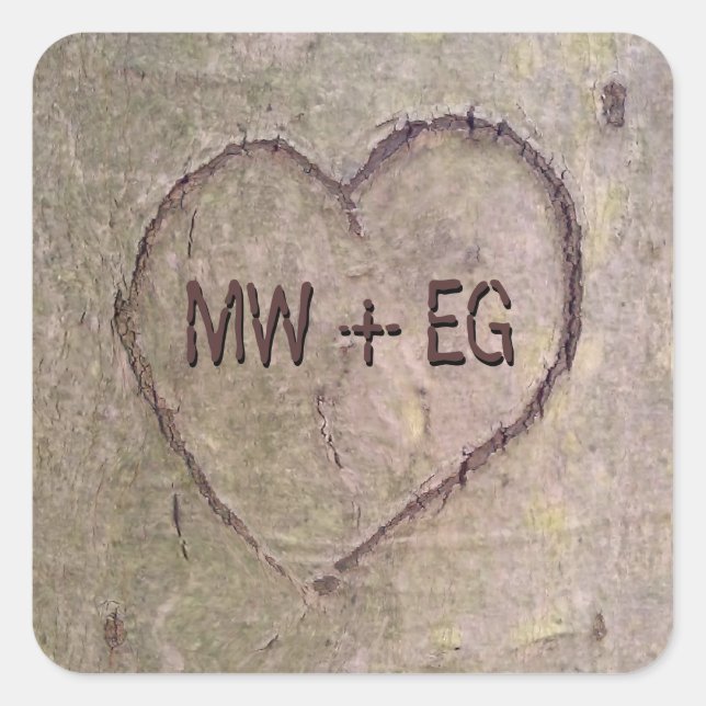 Heart Carved in Tree, Custom Romantic Nature Square Sticker (Front)