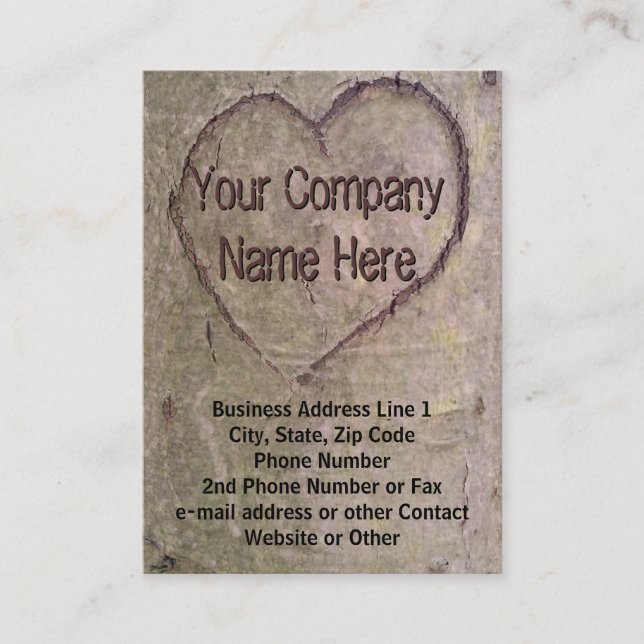 Heart Carved in Tree, Nature Business Card (Front)