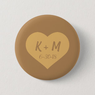 Heart Carved in Tree w/ Custom Initials and Date 2 Inch Round Button