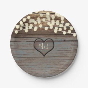 Heart Carved in Wood Rustic Western Paper Plate