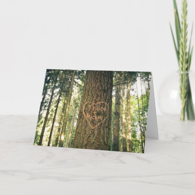Heart Carved into Tree Anniversary Card (Front)