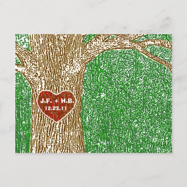 Heart Carved into Tree Announcement Postcard (Front)