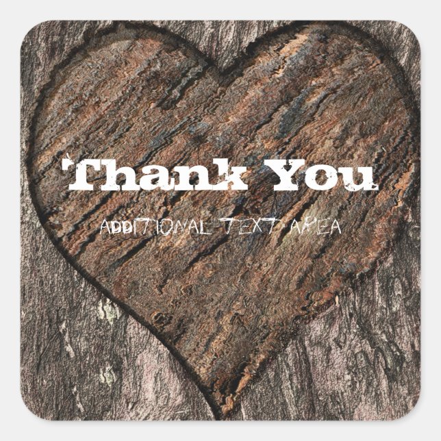 Heart Carved Tree Trunk Bark Rustic Wedding Favour Square Sticker (Front)