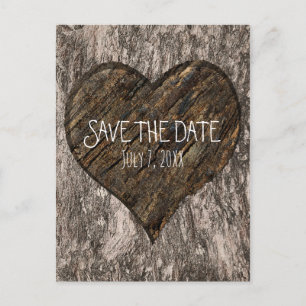 Heart Carved Tree Trunk Rustic Save The Date Announcement Postcard