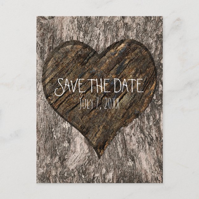 Heart Carved Tree Trunk Rustic Save The Date Announcement Postcard (Front)