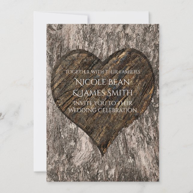 Heart Carved Tree Trunk Rustic Wedding Invitations (Front)